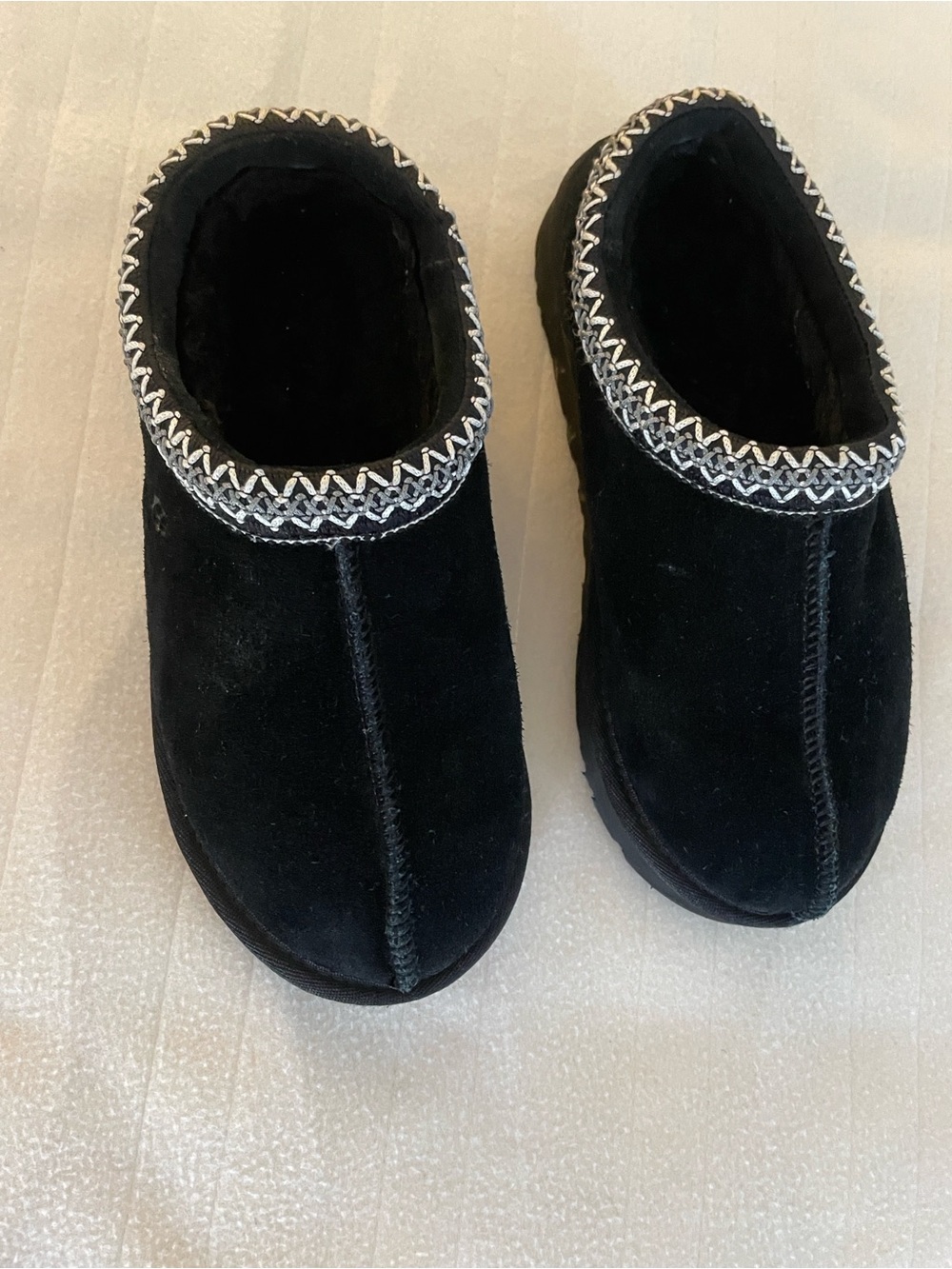 UGG Black Suede Slip-On Talisman Slippers with Contrasting Stitch